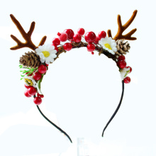 Christmas antler hairband red fruit pine cone hairband children's jewelry handmade holiday cute party headdress